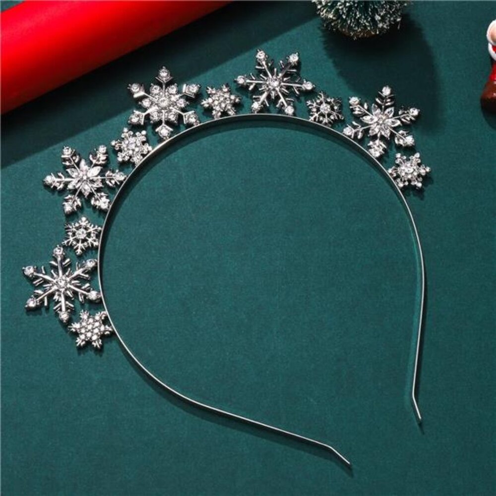 Christmas Snowflake Headbands for Women Rhinestone Winter Party - Picture 6 of 8